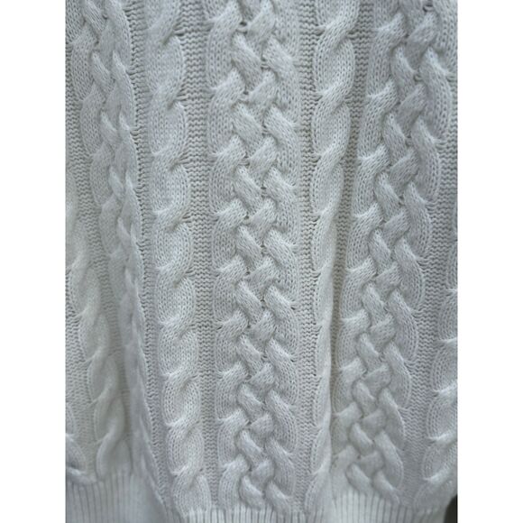 Vintage 80s Floral Fair Isle Cable Knit Sweater White Red Green (Womens M/L) - Picture 3 of 5